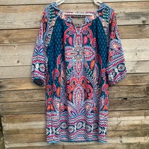 PINK OWL • Blue Colorful Paisley 3/4 Sleeve Dress